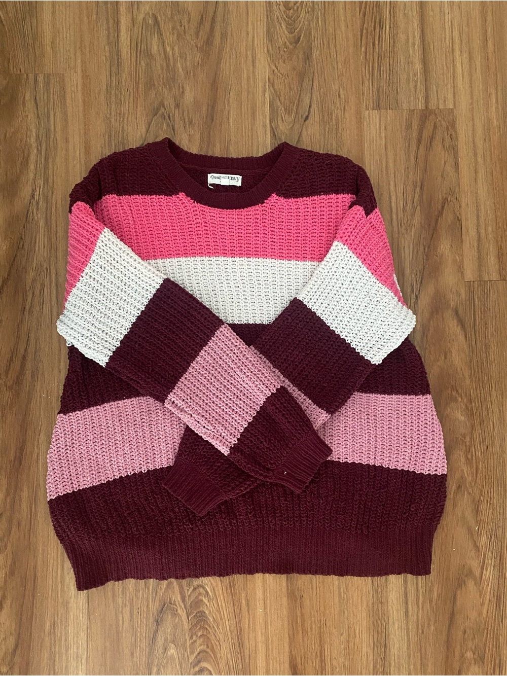 Striped Crewneck Sweater in Burgundy, Pink & White - Casual Knit
